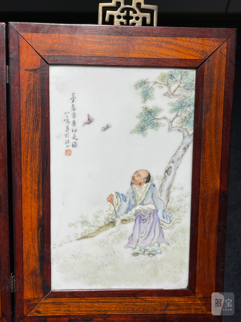 民国 粉彩神仙人物纹瓷板一组四件 - 图13